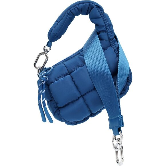 Women's Blue Mini Quilted Wristlet Pouch Cute Charm Gift Puffer Evening Handbag - Picture 2 of 7